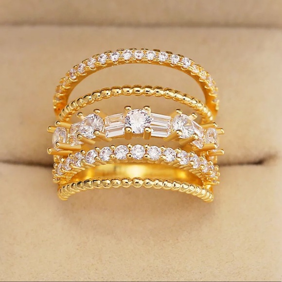 NEW  5 LAYER FULL DIAMOND STERLING SILVER RING - Picture 2 of 4